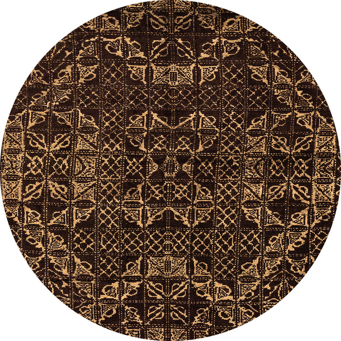 Round Machine Washable Abstract Orange Modern Area Rugs, wshabs4435org