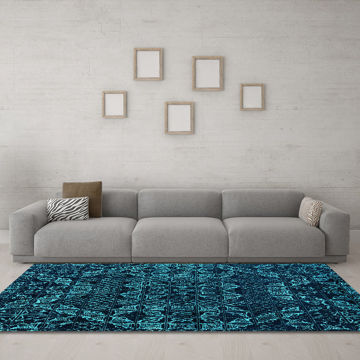 Machine Washable Abstract Turquoise Modern Area Rugs in a Living Room,, wshabs4435turq