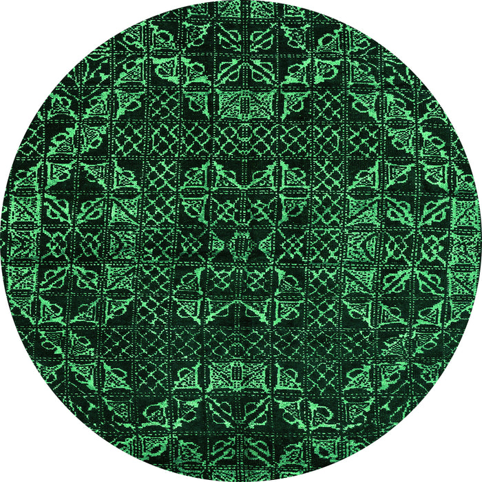 Round Machine Washable Abstract Green Modern Area Rugs, wshabs4435grn