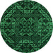 Round Machine Washable Abstract Green Modern Area Rugs, wshabs4435grn