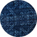 Round Machine Washable Abstract Blue Rug, wshabs4436