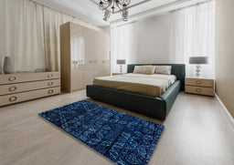 Abstract Blue Modern Rug in a Bedroom, abs4436