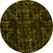 Round Machine Washable Abstract Yellow Modern Rug, wshabs4436yw