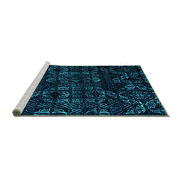 Sideview of Machine Washable Abstract Turquoise Modern Area Rugs, wshabs4436turq