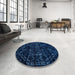 Round Abstract Blue Modern Rug in a Office, abs4436