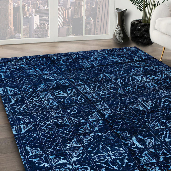Abstract Blue Modern Rug in Family Room, abs4436