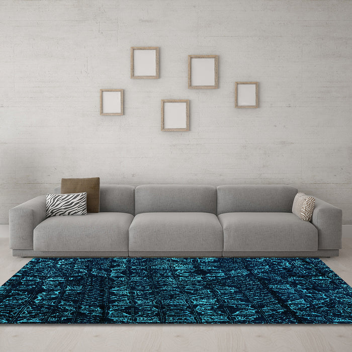Machine Washable Abstract Turquoise Modern Area Rugs in a Living Room,, wshabs4436turq