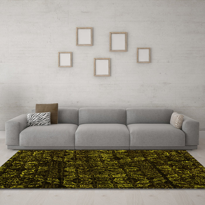 Machine Washable Abstract Yellow Modern Rug in a Living Room, wshabs4436yw