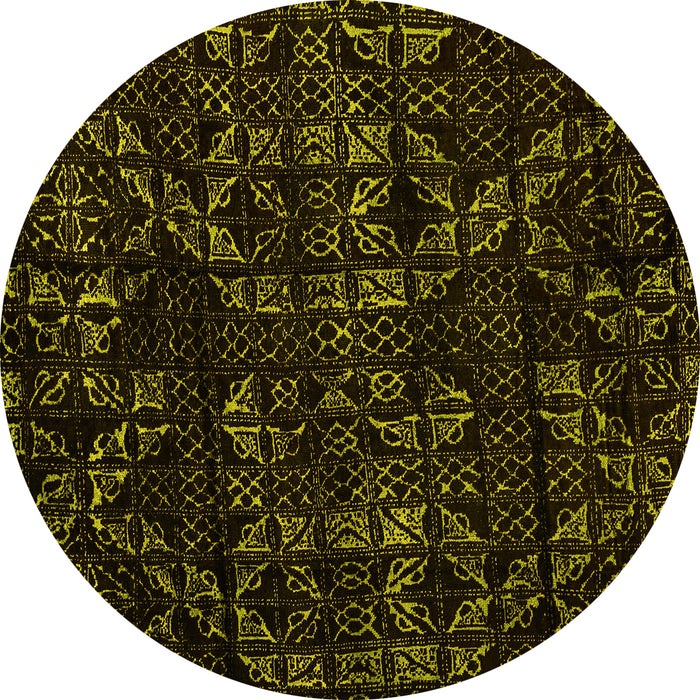 Round Abstract Yellow Modern Rug, abs4436yw