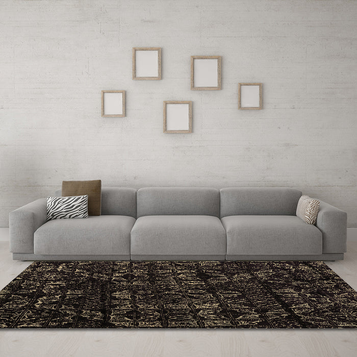 Machine Washable Abstract Brown Modern Rug in a Living Room,, wshabs4436brn