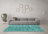 Machine Washable Abstract Turquoise Modern Rug, wshabs4437turq