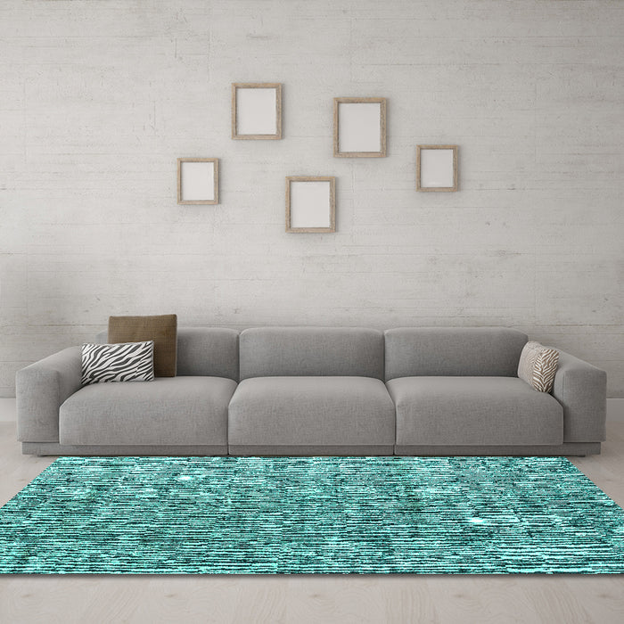 Machine Washable Abstract Turquoise Modern Area Rugs in a Living Room,, wshabs4437turq