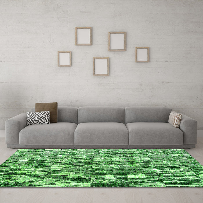 Machine Washable Abstract Green Modern Area Rugs in a Living Room,, wshabs4437grn