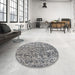 Round Abstract Dark White Beige Modern Rug in a Office, abs4437