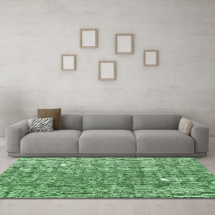 Machine Washable Abstract Emerald Green Modern Area Rugs in a Living Room,, wshabs4437emgrn