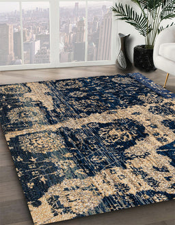 Machine Washable Abstract Night Blue Rug in a Family Room, wshabs4438