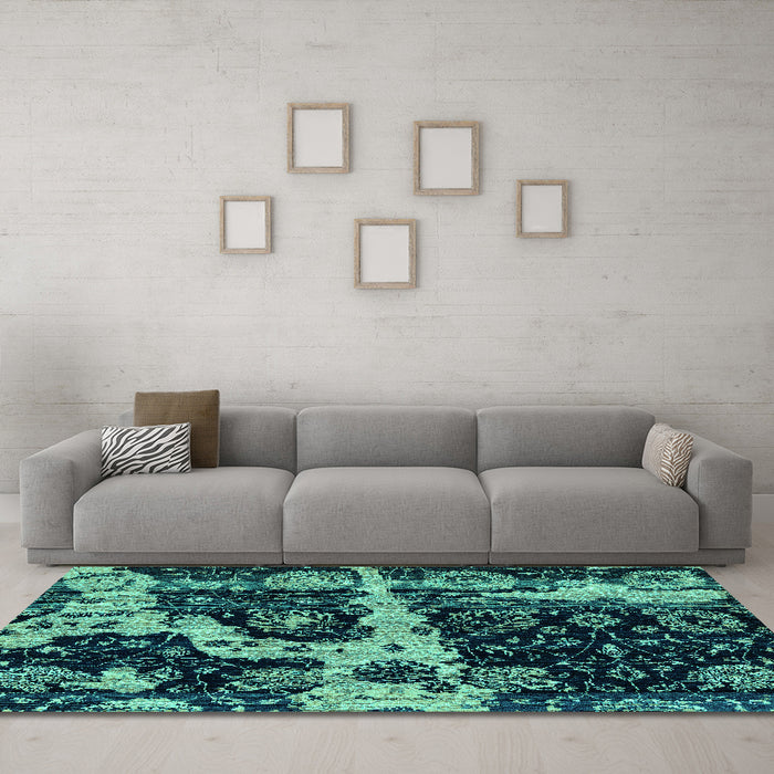 Machine Washable Abstract Turquoise Modern Area Rugs in a Living Room,, wshabs4438turq