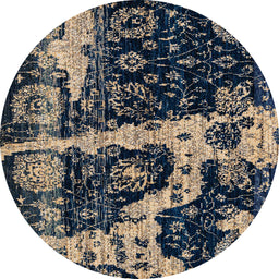 Round Machine Washable Abstract Night Blue Rug, wshabs4438