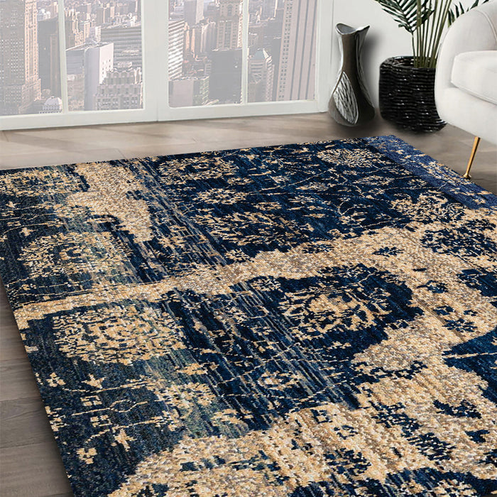 Abstract Blue Modern Rug in Family Room, abs4438