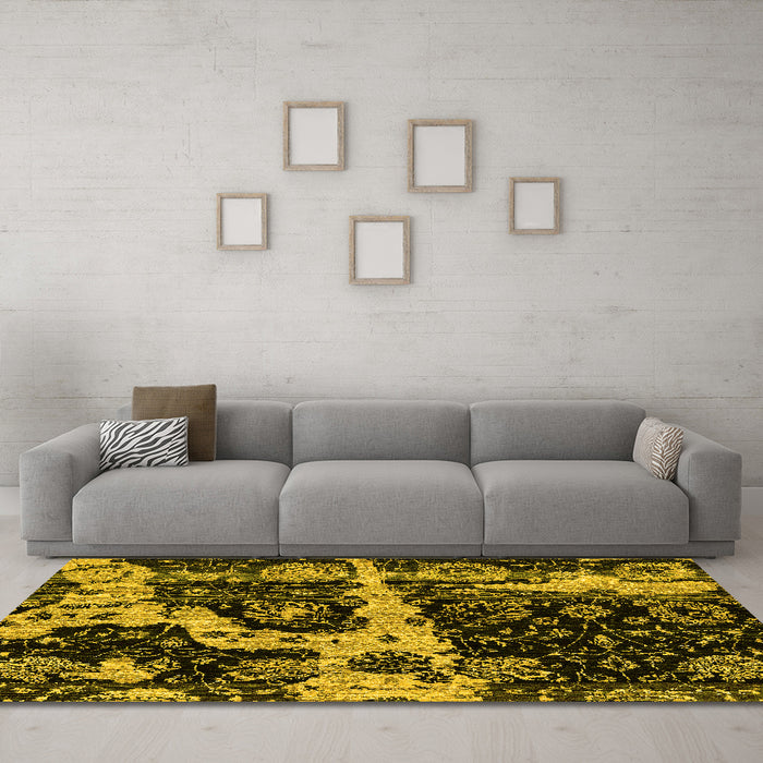 Machine Washable Abstract Yellow Modern Rug in a Living Room, wshabs4438yw