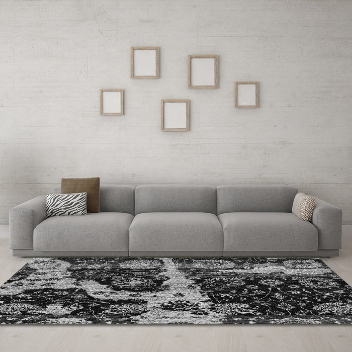 Machine Washable Abstract Gray Modern Rug in a Living Room,, wshabs4438gry