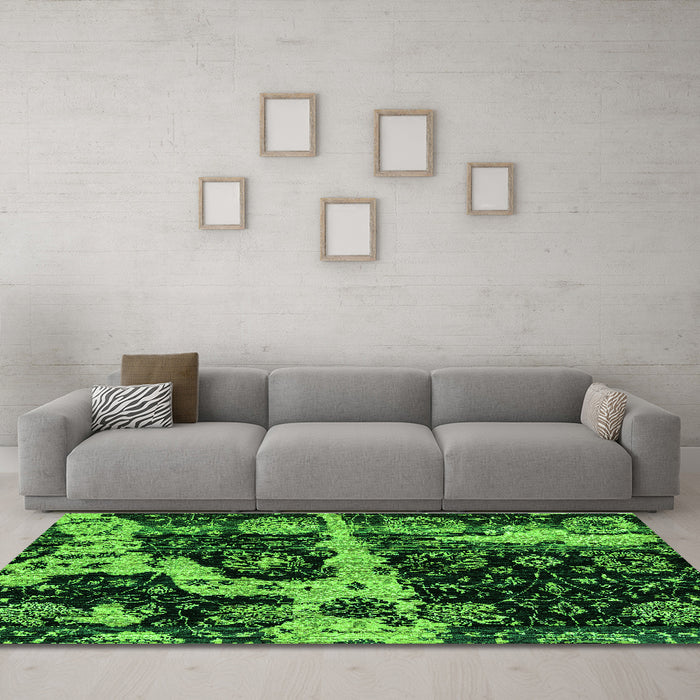 Machine Washable Abstract Green Modern Area Rugs in a Living Room,, wshabs4438grn