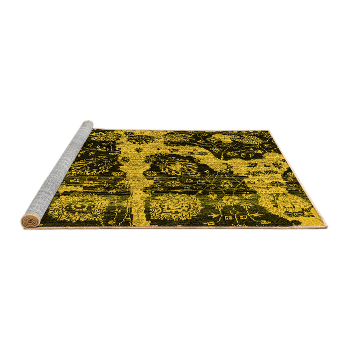 Sideview of Machine Washable Abstract Yellow Modern Rug, wshabs4438yw