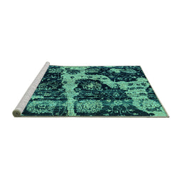 Sideview of Machine Washable Abstract Turquoise Modern Area Rugs, wshabs4438turq