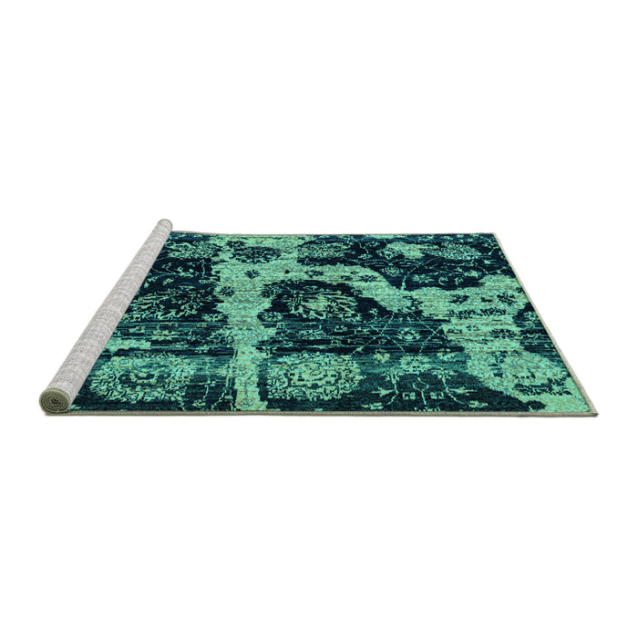 Sideview of Machine Washable Abstract Turquoise Modern Area Rugs, wshabs4438turq