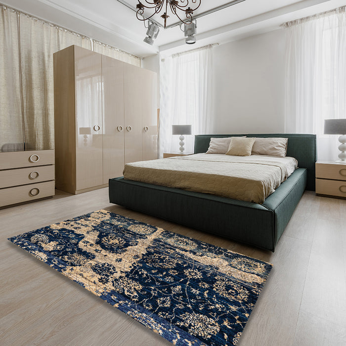 Abstract Blue Modern Rug in a Bedroom, abs4438