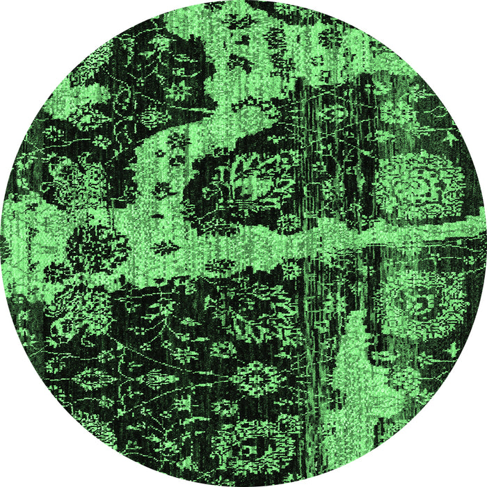 Round Machine Washable Abstract Emerald Green Modern Area Rugs, wshabs4438emgrn
