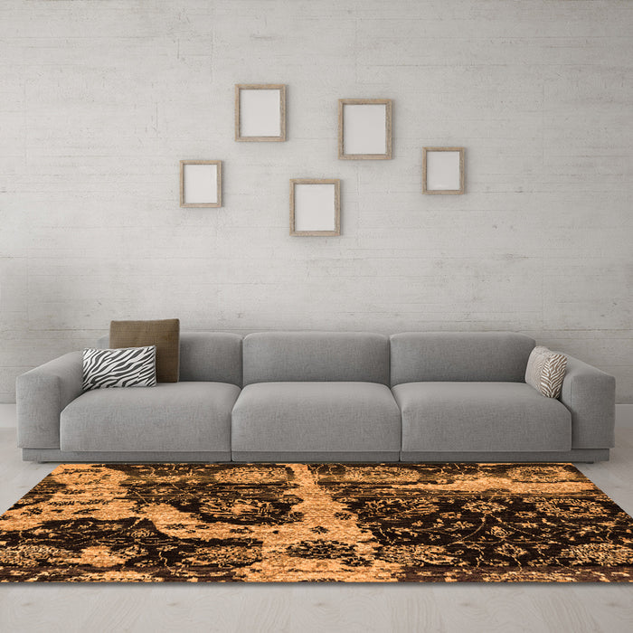 Machine Washable Abstract Orange Modern Area Rugs in a Living Room, wshabs4438org