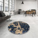 Round Machine Washable Abstract Night Blue Rug in a Office, wshabs4438