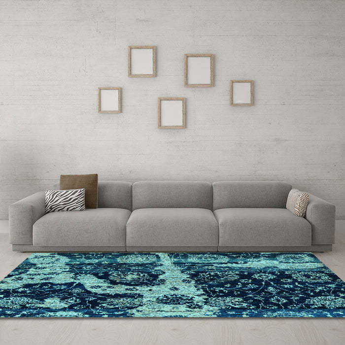 Machine Washable Abstract Light Blue Modern Rug in a Living Room, wshabs4438lblu