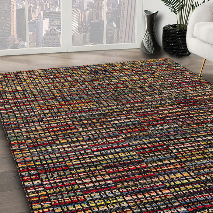 Abstract Red Modern Rug in Family Room, abs4439