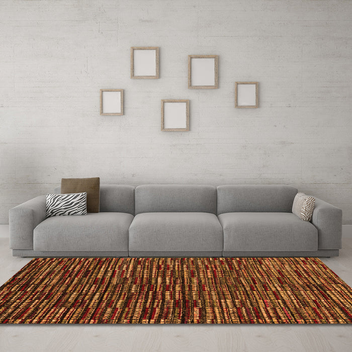 Machine Washable Abstract Orange Modern Area Rugs in a Living Room, wshabs4439org