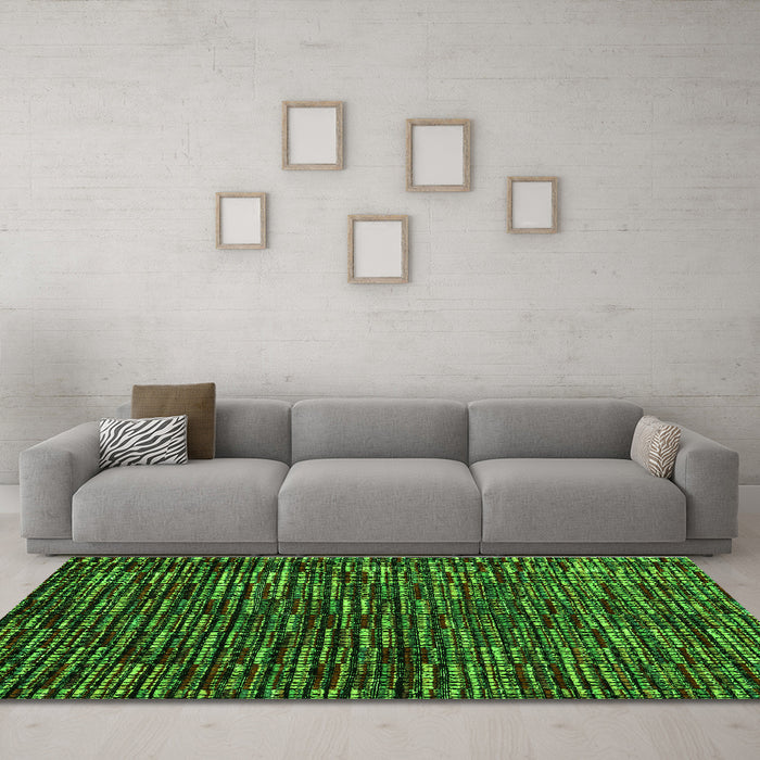 Machine Washable Abstract Green Modern Area Rugs in a Living Room,, wshabs4439grn