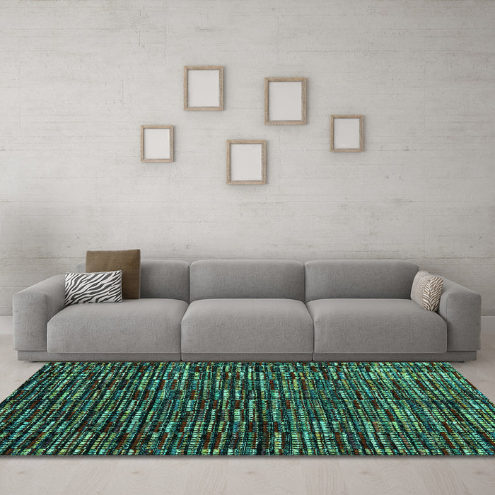 Machine Washable Abstract Turquoise Modern Area Rugs in a Living Room,, wshabs4439turq