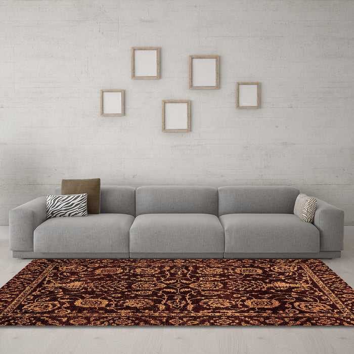Machine Washable Abstract Brown Modern Rug in a Living Room,, wshabs443brn