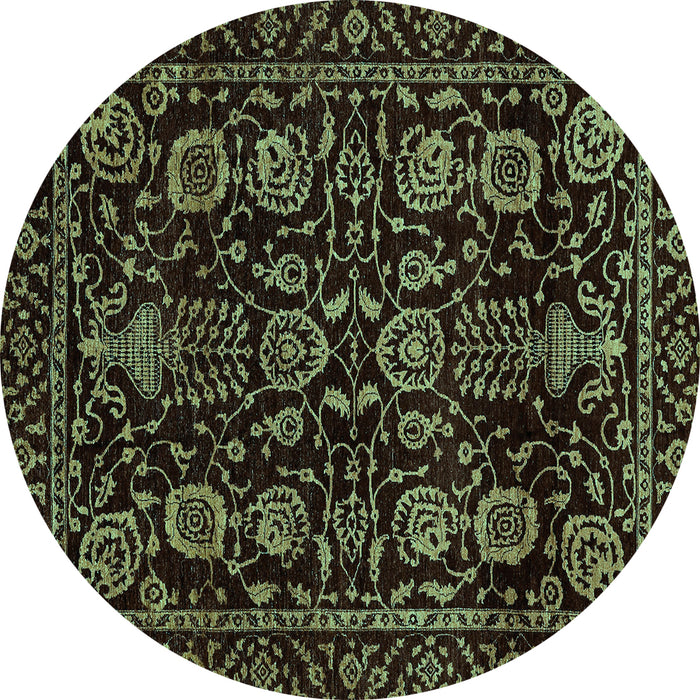Round Abstract Turquoise Modern Rug, abs443turq