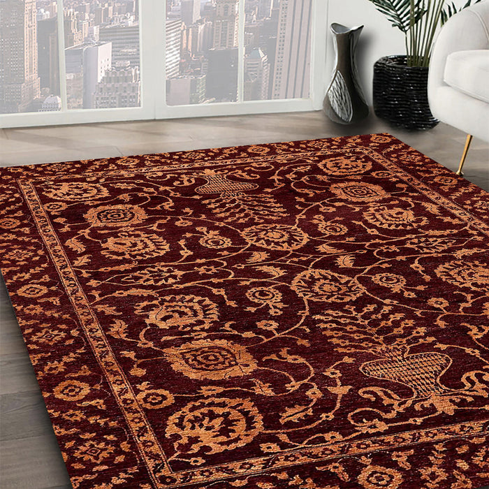 Abstract Red Modern Rug in Family Room, abs443