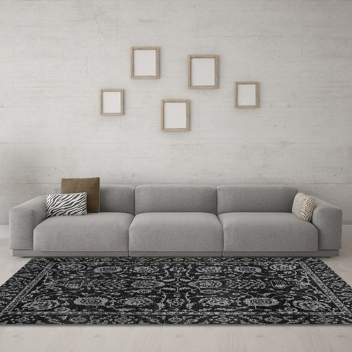 Machine Washable Abstract Gray Modern Rug in a Living Room,, wshabs443gry