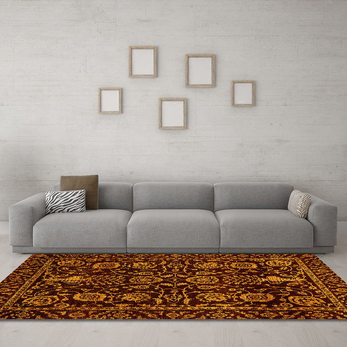 Machine Washable Abstract Yellow Modern Rug in a Living Room, wshabs443yw