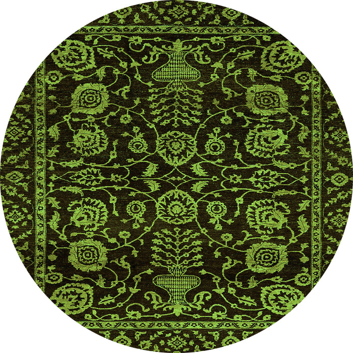 Round Machine Washable Abstract Green Modern Area Rugs, wshabs443grn