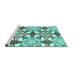 Sideview of Machine Washable Abstract Turquoise Modern Area Rugs, wshabs4440turq