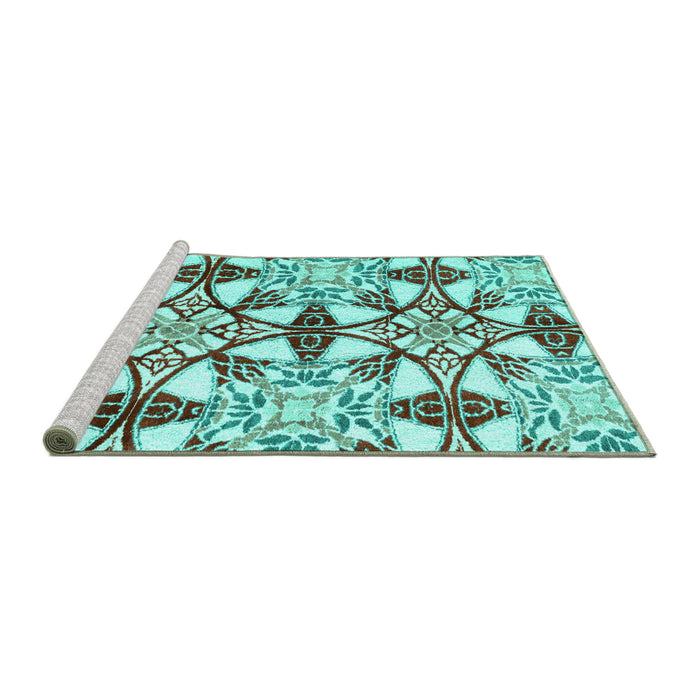 Sideview of Machine Washable Abstract Turquoise Modern Area Rugs, wshabs4440turq