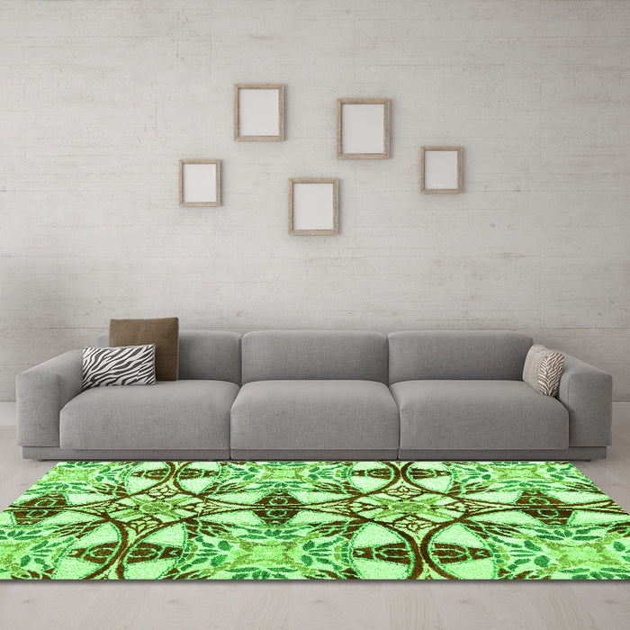 Machine Washable Abstract Green Modern Area Rugs in a Living Room,, wshabs4440grn