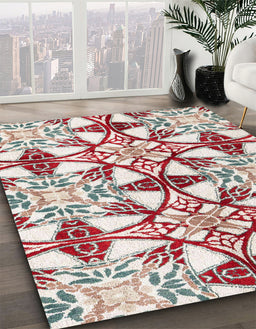 Abstract White Gold Modern Rug in Family Room, abs4440