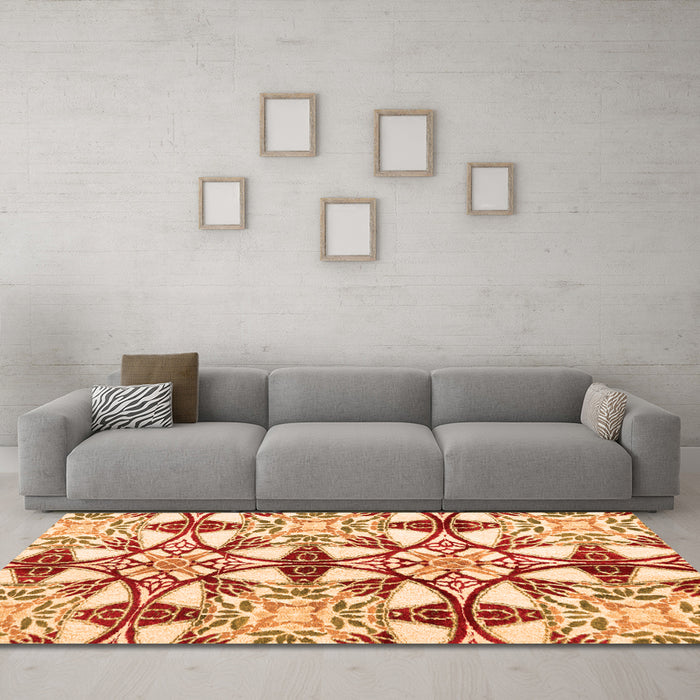 Machine Washable Abstract Orange Modern Area Rugs in a Living Room, wshabs4440org