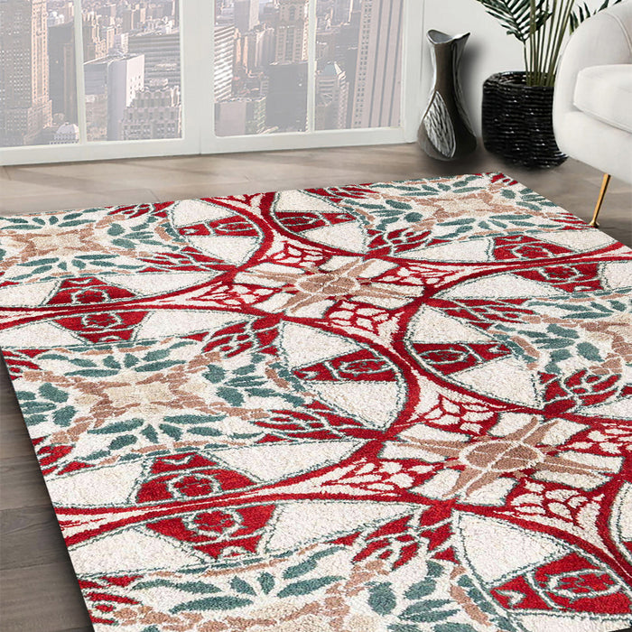 Abstract White Gold Modern Rug in Family Room, abs4440